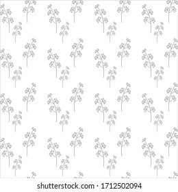 Seamless vector pattern with field plants on a white background. Hand drawn silhouettes and contours of herbs. Background for fabric and other surfaces