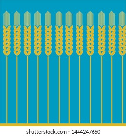 Seamless vector pattern - field with wheat ears on light blue background.