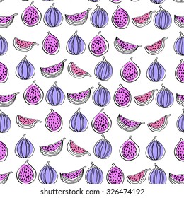 Seamless vector pattern with figs, drawn pen and ink.