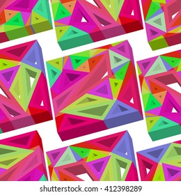 Seamless vector pattern of figures made with 3d shaped triangles.