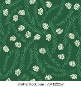 Seamless vector pattern with fir branches and cones.
