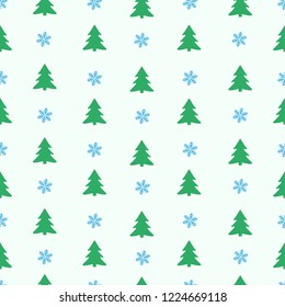 Seamless vector pattern, fir tree and snowflake