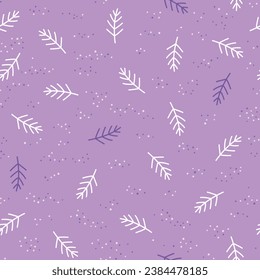 Seamless vector pattern with fir tree twigs. Line objects. Scandi winter design. Cute hand drawn floral background for apparel, fabric, wallpaper, textile, packaging, cover, gift, wrapping paper.