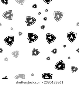 Seamless vector pattern with fire protection symbols, creating a creative monochrome background with rotated elements. Vector illustration on white background