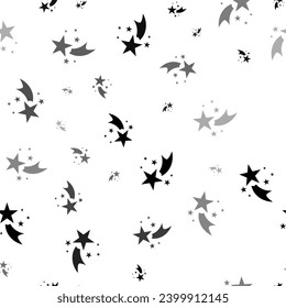 Seamless vector pattern with fireworks symbols, creating a creative monochrome background with rotated elements. Vector illustration on white background