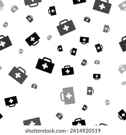 Seamless vector pattern with first aid symbols, creating a creative monochrome background with rotated elements. Vector illustration on white background