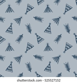 Seamless vector pattern with fir-trees. Blue seasonal winter background with cute hand drawn fir trees  Graphic illustration. Series of winter seamless vector patterns