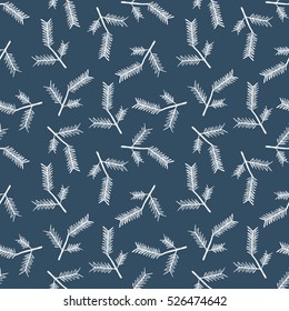 Seamless vector pattern with fir-trees. Blue seasonal winter background with  hand drawn fir trees  Graphic illustration. Series of winter seamless vector patterns hand drawing seamles patern