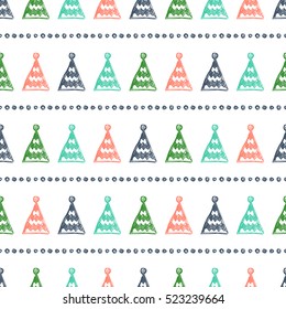 Seamless vector pattern with fir-trees. Colorful seasonal winter background with cute hand drawn fir trees  Graphic illustration. Series of winter seamless vector patterns.