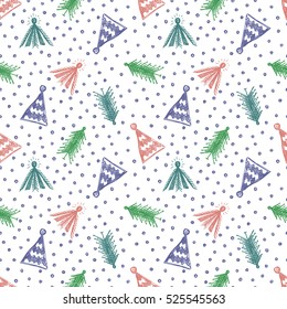 Seamless vector pattern with fir-trees. Colorful seasonal winter background with cute hand drawn fir trees  Graphic illustration. Series of winter seamless vector patterns