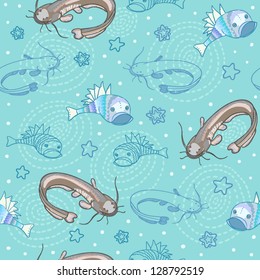 Seamless vector pattern with fish