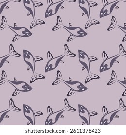 Seamless vector pattern of fish in animation style on lilac background, for creating various backgrounds or brand elements.