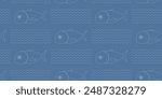 Seamless vector pattern with fish in dark blue tones. Doodle illustration of a school of vomer fish