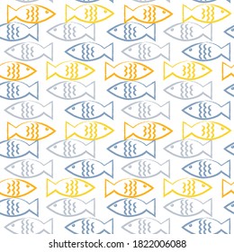 Seamless vector pattern with fish on white background. Modern concept for fabric and paper, menu and invitation cards.