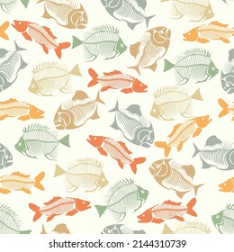 Seamless vector pattern with fish skeleton.