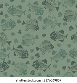 Seamless vector pattern with fish skeleton.