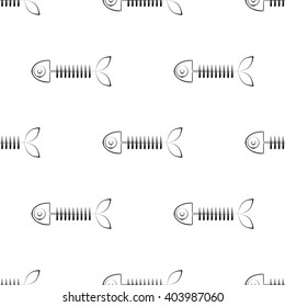 Seamless vector pattern with fish skeleton. Symmetrical black and white background.