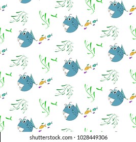 seamless vector pattern with fish and watermarks
