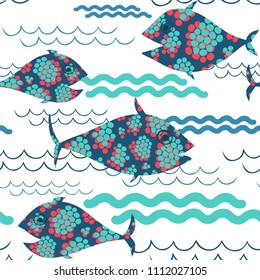 Seamless vector pattern with fishes.