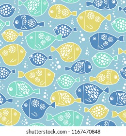 Seamless vector pattern with fishes.