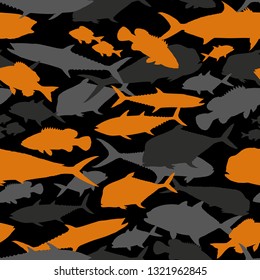 Seamless vector pattern of fishing camouflage. Orange grey camo of saltwater fish