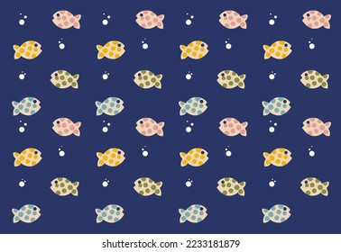 Seamless vector pattern of fishs multicolored pattern on blue background, underwater fish.