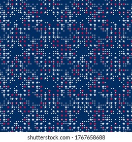 Seamless vector pattern with five pointed stars on blue background. 4th July abstract geometric pattern. Old glory red and blue colours.