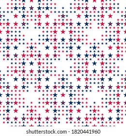Seamless vector pattern with five pointed stars on white background. 4th July abstract geometric pattern. Old glory red and blue colours.