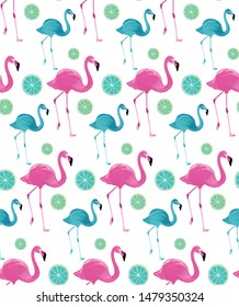Seamless vector pattern with flamingo