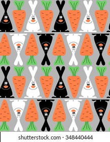 seamless vector pattern with flat cartoon rabbits and carrots