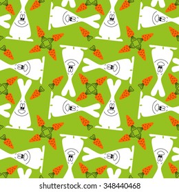 seamless vector pattern with flat cartoon rabbits and carrots