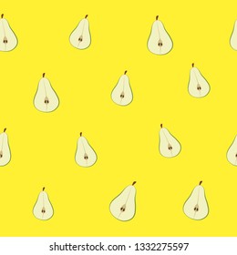 seamless vector  pattern. flat cute pear on the yellow background.