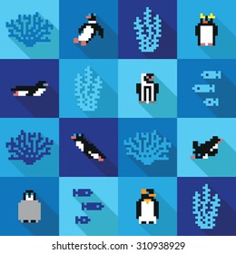 Seamless vector pattern in flat design with penguins