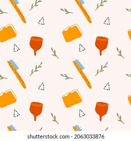 Seamless vector pattern. Flat trend graphics in muted colors. Eco-friendly lifestyle