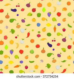 seamless vector pattern. flat vegetables and fruits.