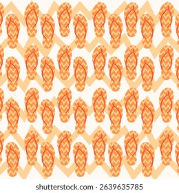 Seamless vector pattern with flip flops on a zigzag background. Texture with flip flops on a zigzag background. Illustration vector