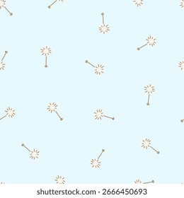 Seamless vector pattern with floating dandelion fluff, flower and leaves. Warm neutral spring floral background design for cards, fabric, wrapping, textiles, wallpaper, and stationery.