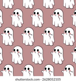Seamless vector pattern of floating ghosts . Great for Halloween prints, kids’ items, and party themes.