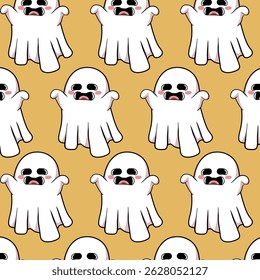 Seamless vector pattern of floating ghosts . Great for Halloween prints, kids’ items, and party themes.