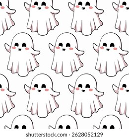 Padrão vetorial contínuo de fantasmas flutuantes . Ótimo para impressões de Halloween, itens infantis e temas de festa.