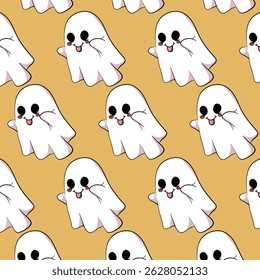 Seamless vector pattern of floating ghosts . Great for Halloween prints, kids’ items, and party themes.