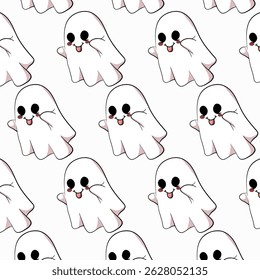 Seamless vector pattern of floating ghosts . Great for Halloween prints, kids’ items, and party themes.