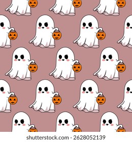 Seamless vector pattern of floating ghosts . Great for Halloween prints, kids’ items, and party themes.