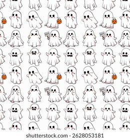 Seamless vector pattern of floating ghosts . Great for Halloween prints, kids’ items, and party themes.