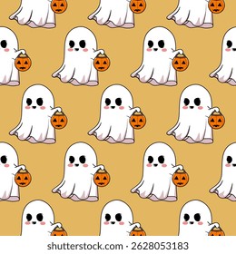 Padrão vetorial contínuo de fantasmas flutuantes . Ótimo para impressões de Halloween, itens infantis e temas de festa.