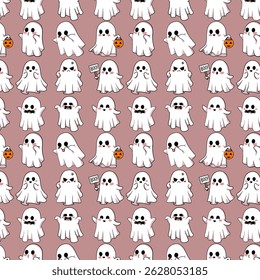 Seamless vector pattern of floating ghosts . Great for Halloween prints, kids’ items, and party themes.