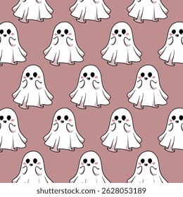 Seamless vector pattern of floating ghosts . Great for Halloween prints, kids’ items, and party themes.