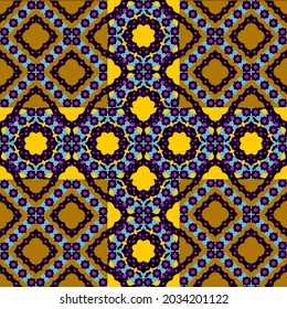 Seamless vector pattern. Flora ethnic tribal style. Chinese Portuguese design for scarf, fabric, background and paper.