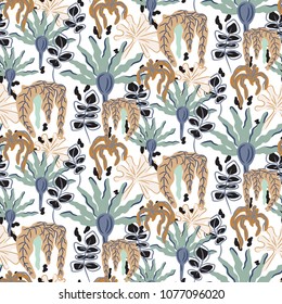 Seamless vector pattern with floral dense garden.