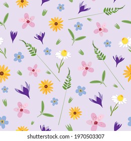 Seamless vector pattern with floral design and hand drawn elements. Leaves, flowers, grass, branches. Ideas for pattern phone cases, wallpaper and wrapping paper.